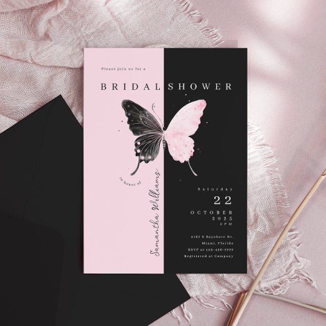 Pink Black Butterfly Bridal Dusche Einladung (Von Creator hochgeladen)