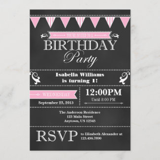 Pink Black Chalkboard Geburtstagseinladung Einladung