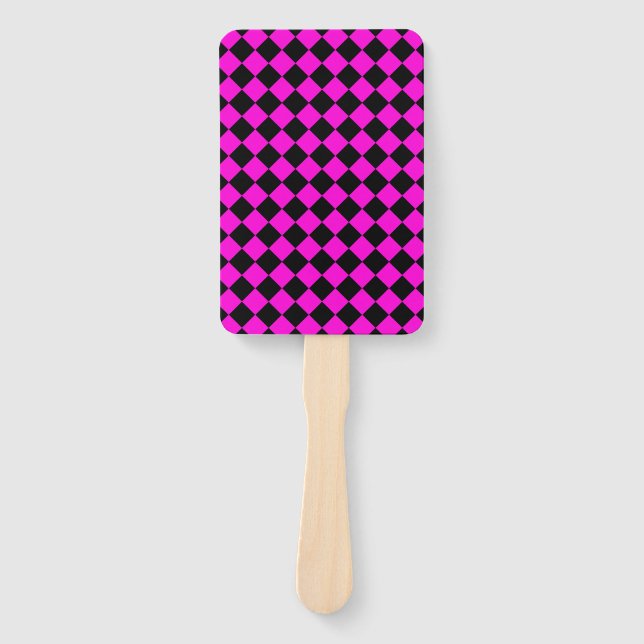 Pink Black Checker Diamond Pattern Fächer (Vorderseite)