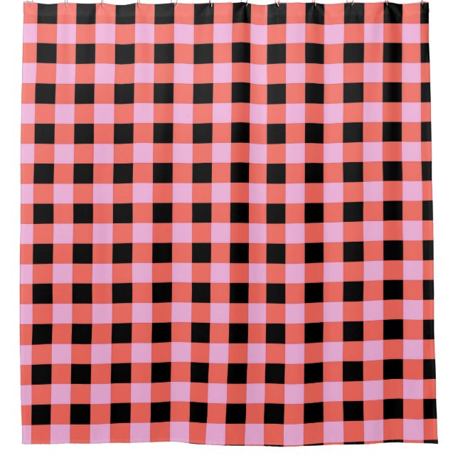 Pink Black Checkered Gingham Pattern Duschvorhang (Vorderseite)