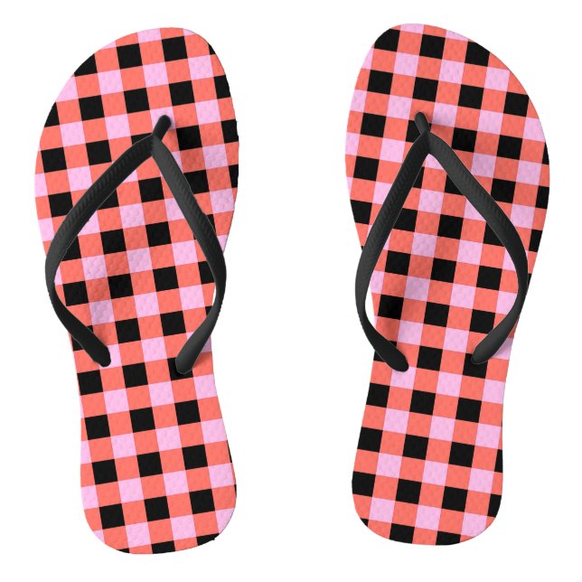 Pink Black Checkered Gingham Pattern Flip Flops (Fußbett)