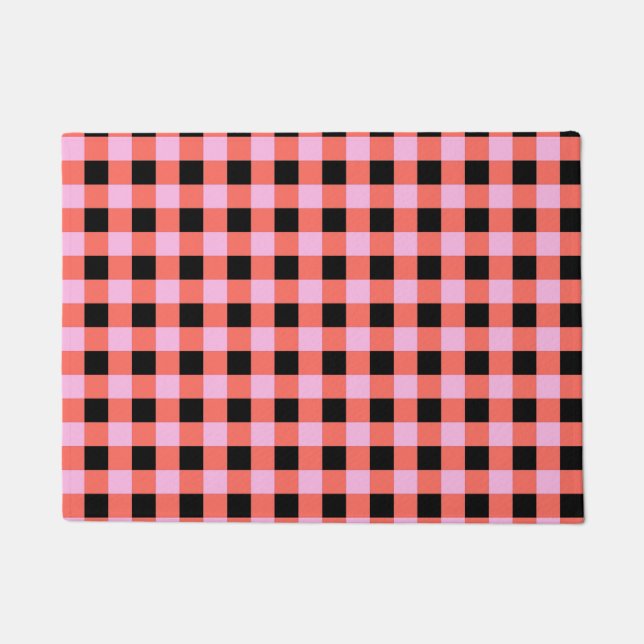 Pink Black Checkered Gingham Pattern Fußmatte (Vorderseite)