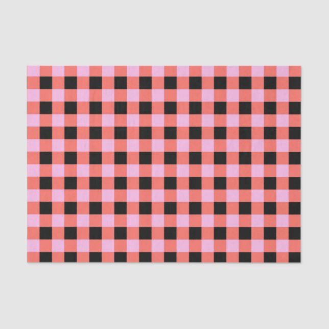 Pink Black Checkered Gingham Pattern Seidenpapier (Vorderseite)