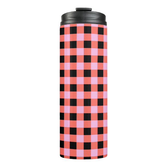 Pink Black Checkered Gingham Pattern Thermosbecher (Vorderseite)