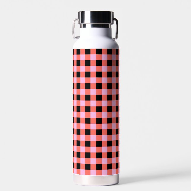 Pink Black Checkered Gingham Pattern Trinkflasche (Vorne)