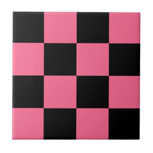 Pink Black Checkered Karo Pattern Fliese