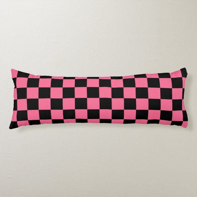Pink Black Checkered Karo Pattern Seitenschläferkissen (Vorderseite)
