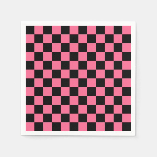Pink Black Checkered Karo Pattern Serviette (Vorderseite)
