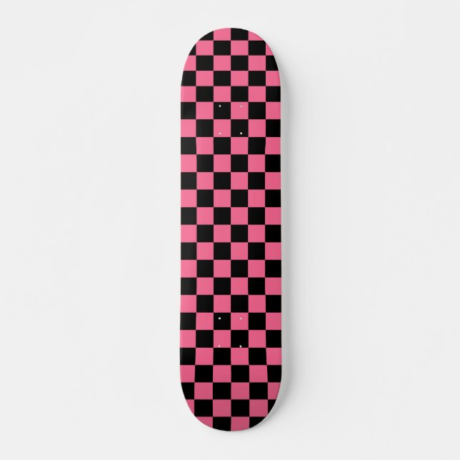 Pink Black Checkered Karo Pattern Skateboard (Vorne)