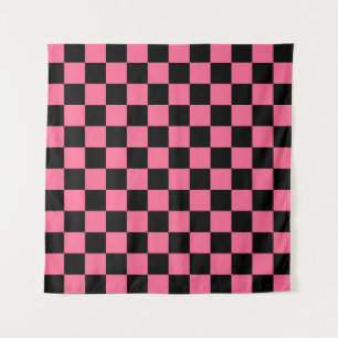 Pink Black Checkered Karo Pattern Wandteppich