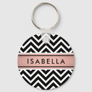Pink & Black Chevron Pattern Girly Faux Rose Gold Schlüsselanhänger