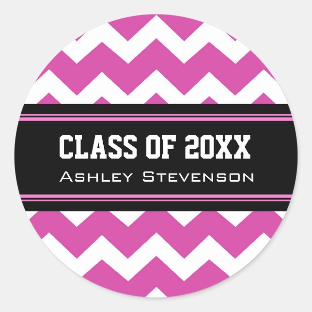 Pink Black Chevrons Abschluss Individuelle Name Runder Aufkleber (Vorderseite)