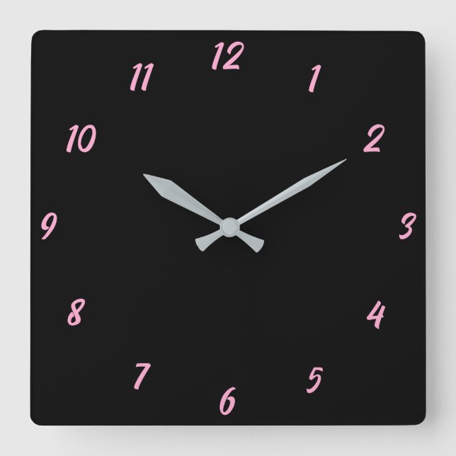 Pink Black Classy Elegantes Niedliches Farbgeschen Quadratische Wanduhr (Vorderseite)