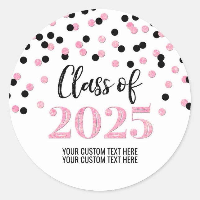 Pink Black Confetti Abschluss 2025 Runder Aufkleber (Vorderseite)