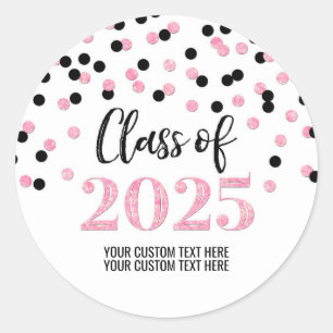 Pink Black Confetti Abschluss 2025 Runder Aufkleber