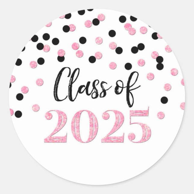 Pink Black Confetti Abschluss 2025 Runder Aufkleber (Vorderseite)