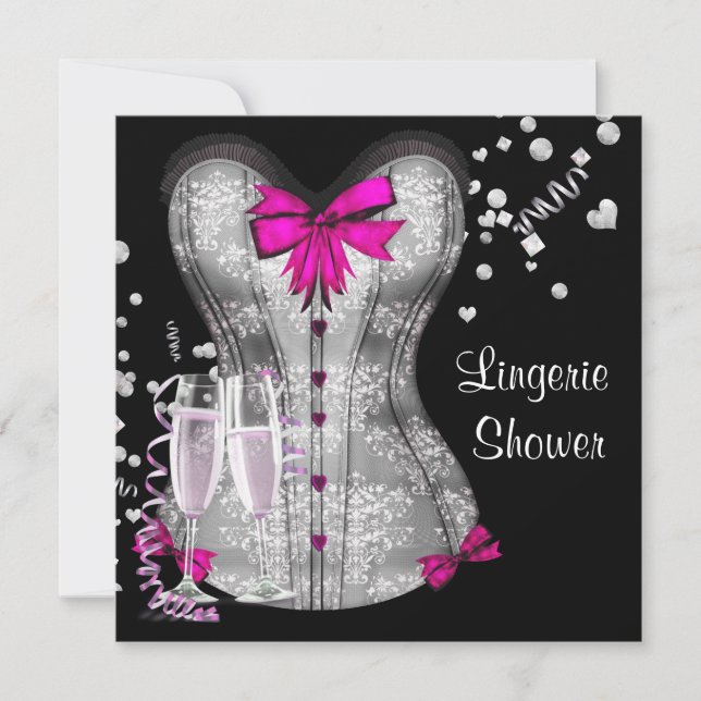 Pink Black Corset Lingerie Brautparty Einladung (Vorderseite)