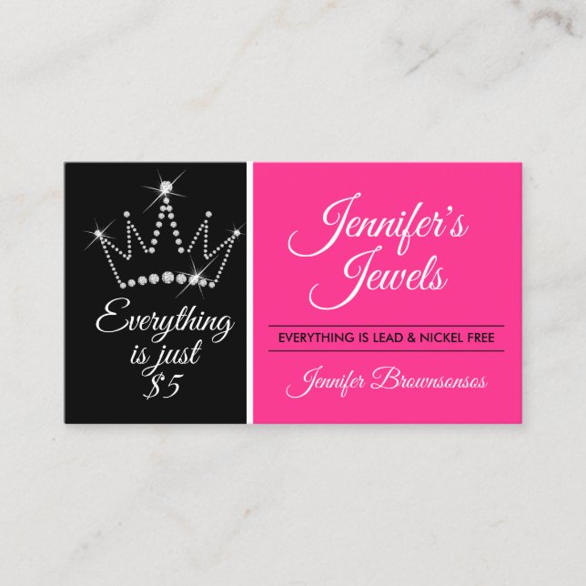 Pink Black Crown Bling Diamond Juwelen Visitenkarte (Vorderseite)