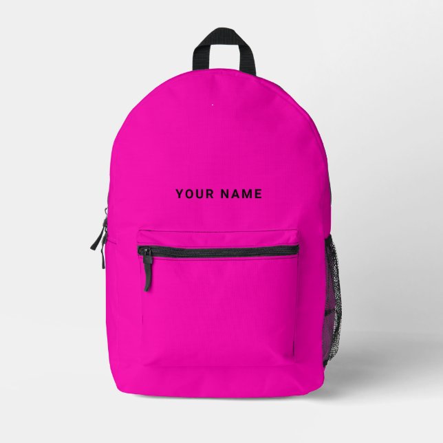 Pink Black Custom Name Backpack Bedruckter Rucksack (Vorderseite)