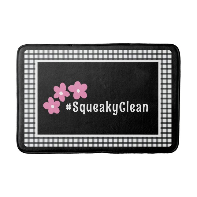Pink Black Customizable Blume Hashtag Dorm Room Badematte (Vorderseite)