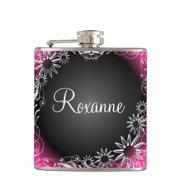 Pink Black Daisy Blumen Face Custom Flask Flachmann (Vorderseite)