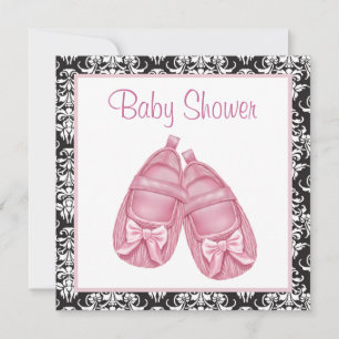 Pink Black Damask Baby Girl Dusche Einladung