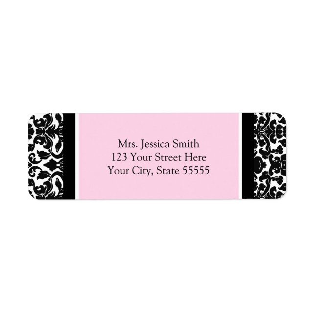 Pink Black Damask Custom Rücksendeadressen-Aufkleb (Vorne)