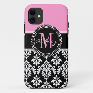 PINK, BLACK DAMASK, DEIN MONOGRAM, IHRER NAME Case-Mate iPhone HÜLLE
