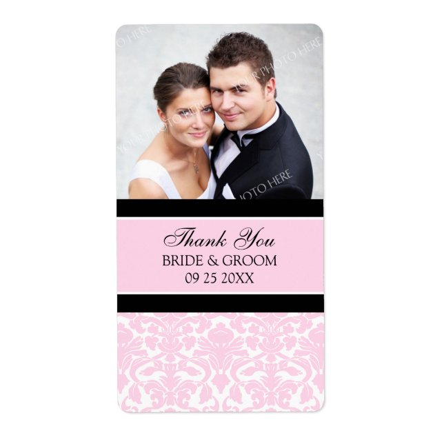 Pink Black Damask Foto Hochzeitsmarken (Vorne)
