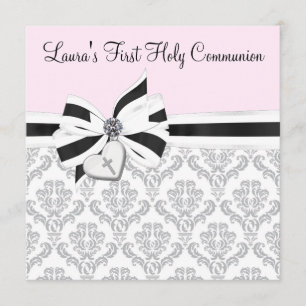 Pink Black Damask Herzkreuz Erste Kommune Einladung