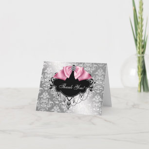 Pink Black Damask Kinderdusche Danke Karte