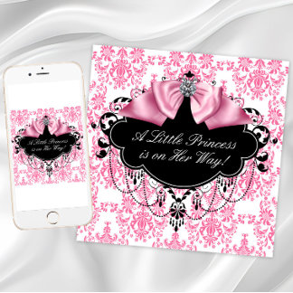 Pink Black Damask Princess Baby Dusche Einladung