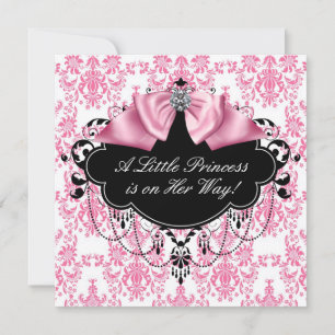 Pink Black Damask Princess Baby Dusche Einladung