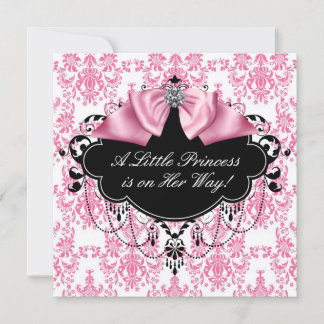 Pink Black Damask Princess Baby Dusche Einladung
