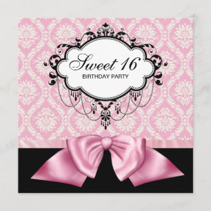 Pink Black Damask Sweet 16 Geburtstagsparty Einladung