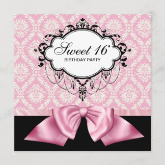 Pink Black Damask Sweet 16 Geburtstagsparty Einladung