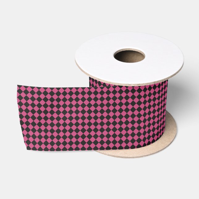 Pink Black Diamond Schachbrett Pattern Satinband (Spule)