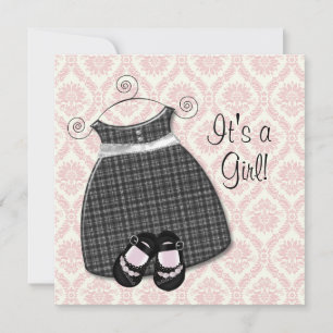 Pink Black Dress Shoes Pink Black Damask Baby Girl Einladung