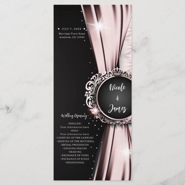 Pink & Black Elegant Hochzeitsprogramm Programm (Vorderseite)