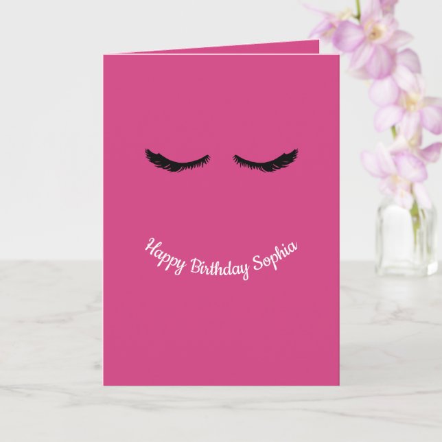 Pink Black Eyelashes Glam Personalisiert Karte (Orchidee)