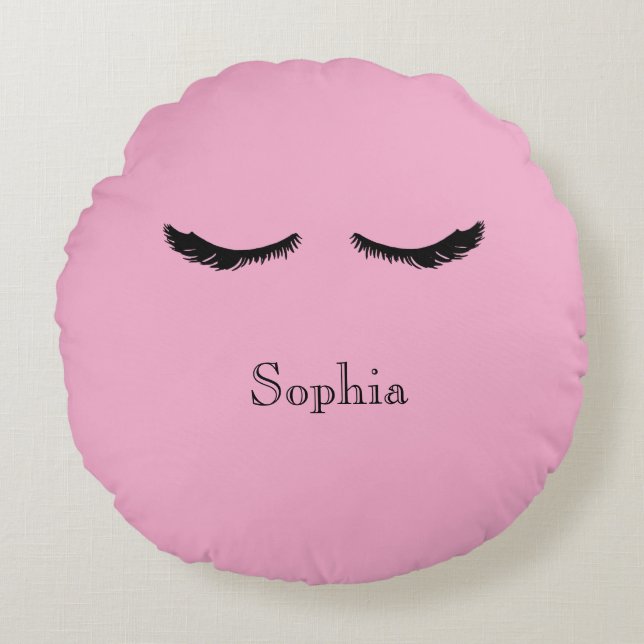 Pink Black Eyelashes Glam Rundes Kissen (Vorderseite)
