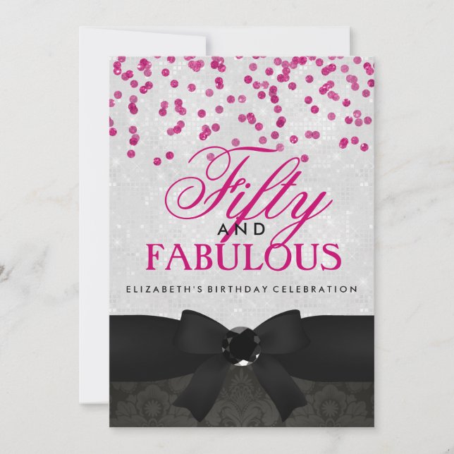 Pink & Black Fabulous 50e anniversaire Invitation  (Devant)