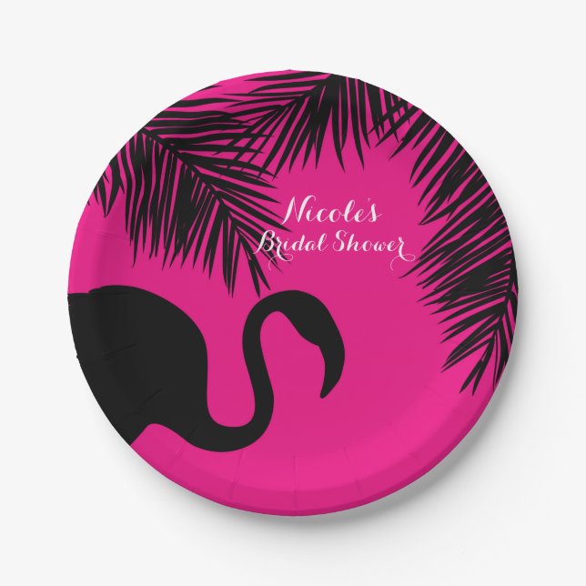 Pink & Black Flamingo & Palm Geburtstagsparty Cust Pappteller (Vorderseite)