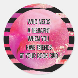 Pink Black Funny Book Club Runder Aufkleber