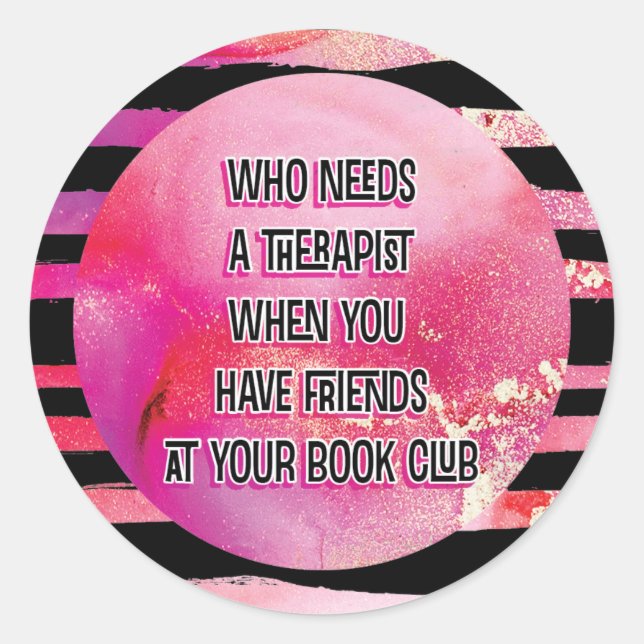 Pink Black Funny Book Club Runder Aufkleber (Vorderseite)