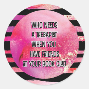 Pink Black Funny Book Club Runder Aufkleber