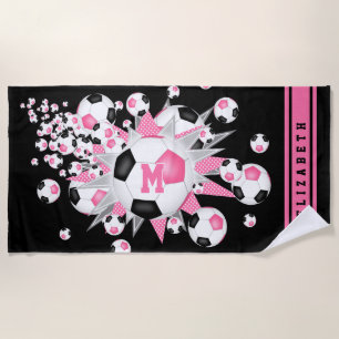 Pink Black Fußball Ball Blowout Girls individuelle Strandtuch
