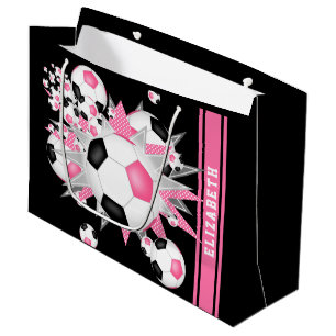 Pink Black Fußball Blowout personalisiert Große Geschenktüte