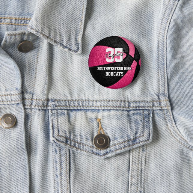 Pink Black Girl's Sports Basketball Team Name Button (Beispiel)