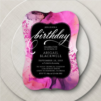 Pink Black Girly Birthday Einladung
